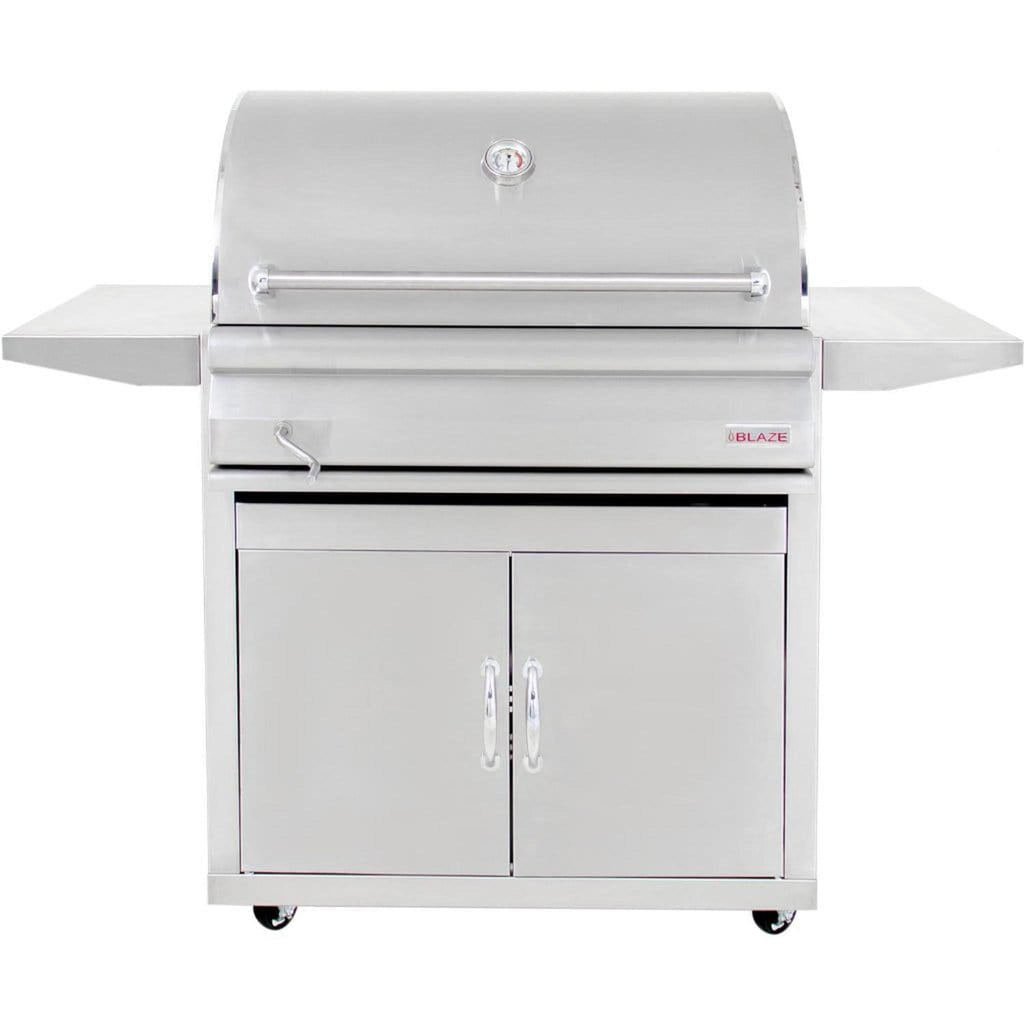 Blaze 32 inch stainless steel freestanding charcoal grill on cart