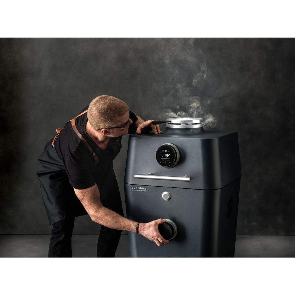 Everdure 4K electric ignition charcoal grill and outdoor oven on its stand – view 10