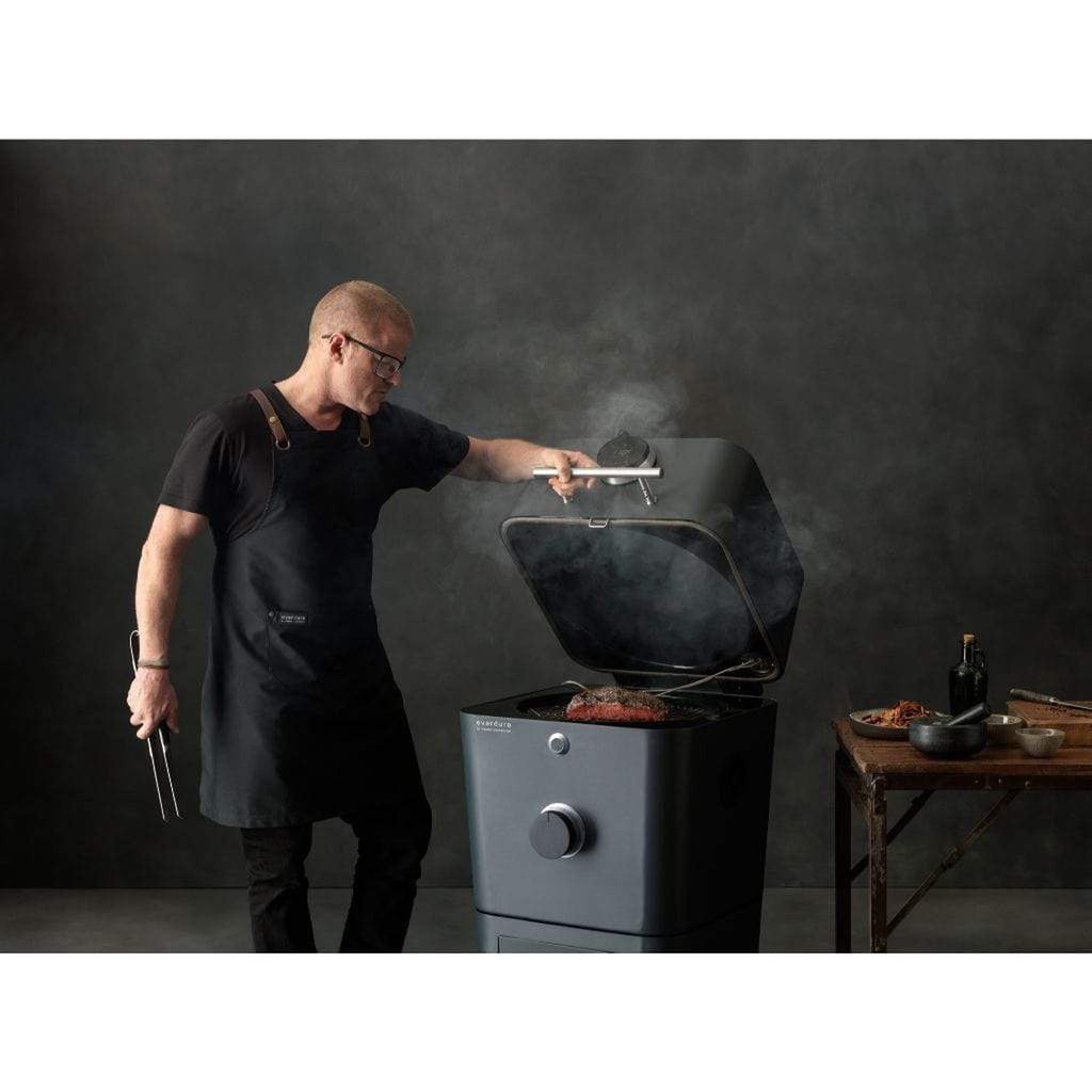 Everdure 4K electric ignition charcoal grill and outdoor oven on its stand – view 12
