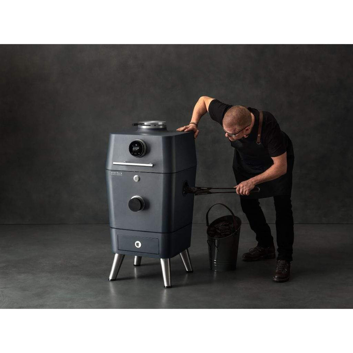 Everdure 4K electric ignition charcoal grill and outdoor oven on its stand – view 7