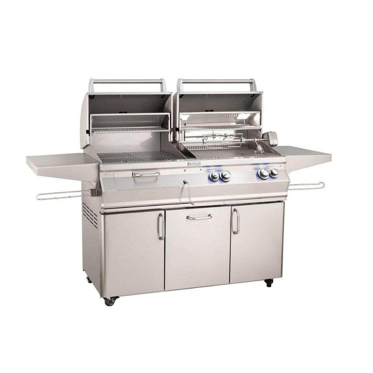 Fire Magic Aurora A830s 46 inch gas and charcoal combination grill on stainless cart – view 2