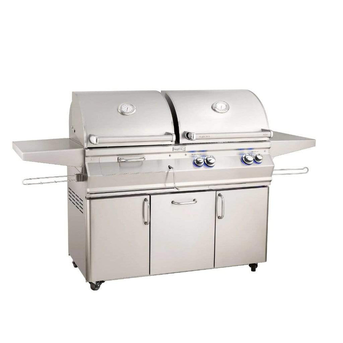 Fire Magic Aurora A830s 46 inch gas and charcoal combination grill on stainless cart