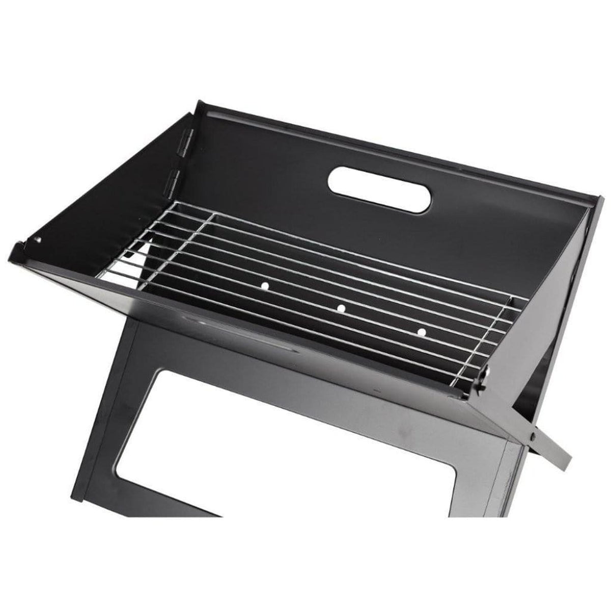 Fire Sense Notebook portable charcoal grill folded open on a table – view 7