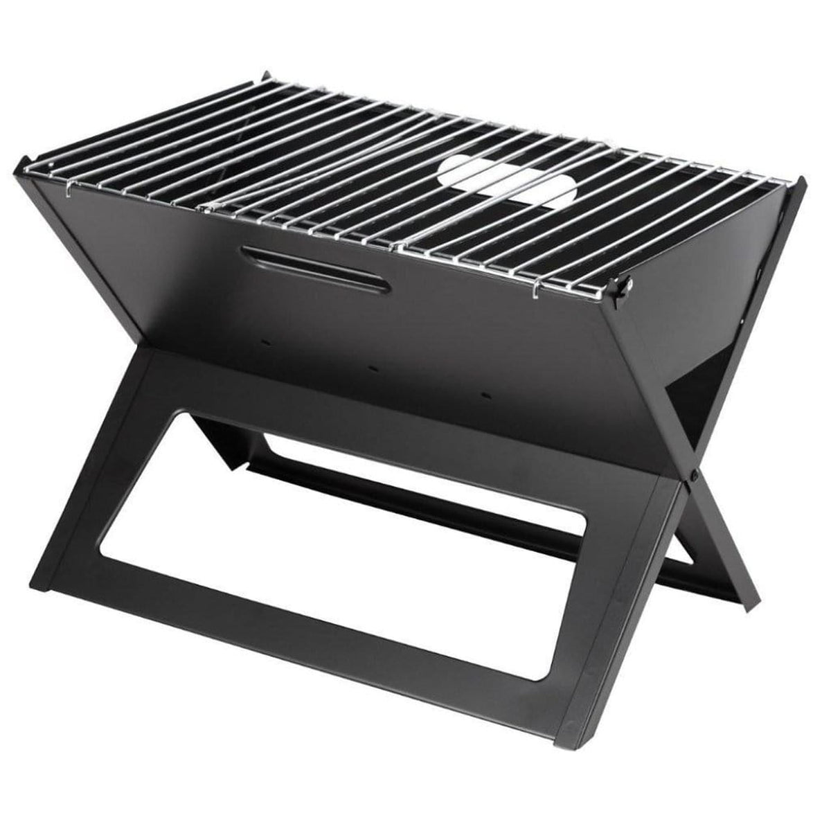 Fire Sense Notebook portable charcoal grill folded open on a table
