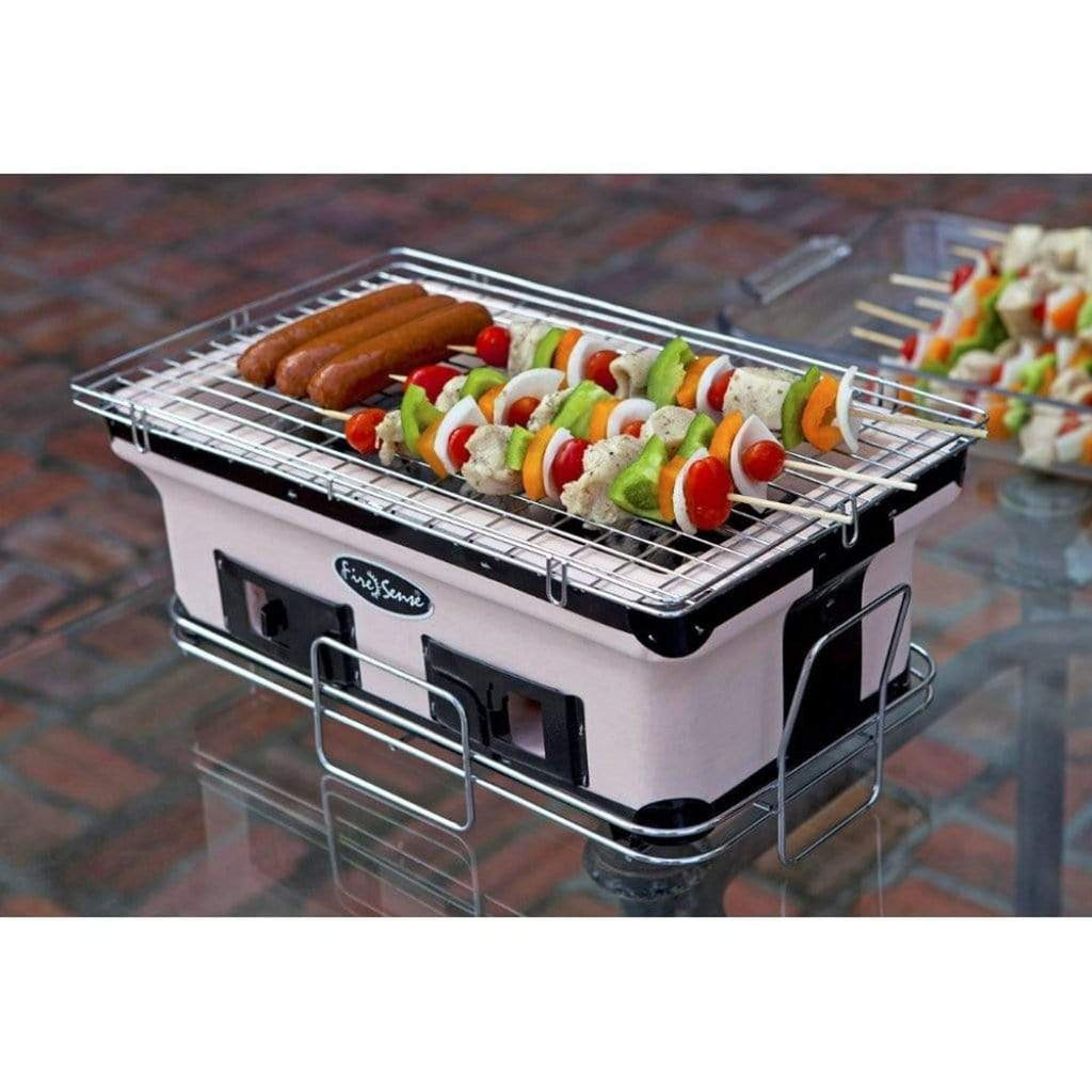 Fire Sense 18 inch handmade clay yakitori tabletop charcoal grill on chrome stand – view 10