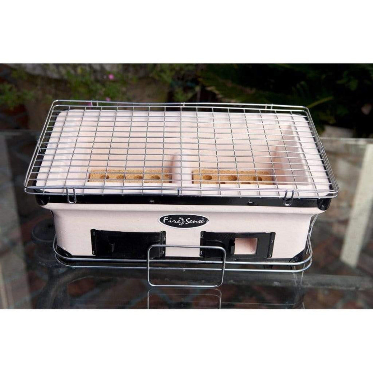 Fire Sense 18 inch handmade clay yakitori tabletop charcoal grill on chrome stand – view 12
