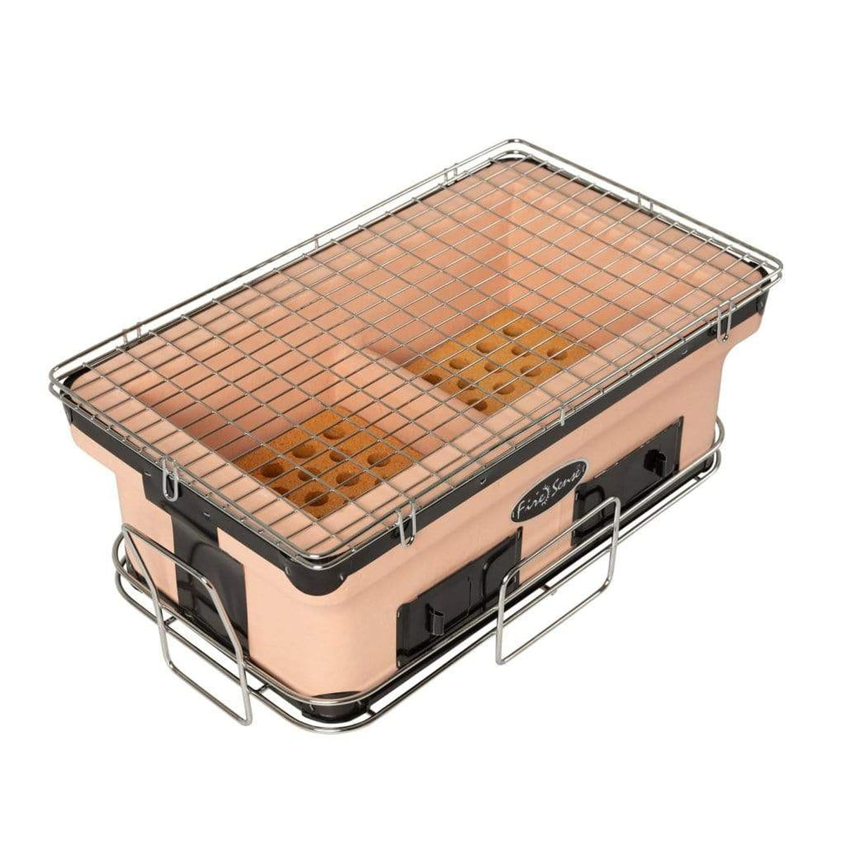 Fire Sense 18 inch handmade clay yakitori tabletop charcoal grill on chrome stand – view 2