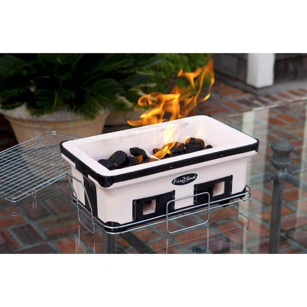 Fire Sense 18 inch handmade clay yakitori tabletop charcoal grill on chrome stand – view 4