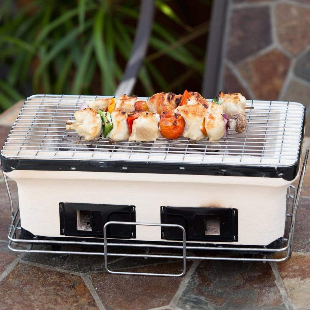 Fire Sense 18 inch handmade clay yakitori tabletop charcoal grill on chrome stand – view 6
