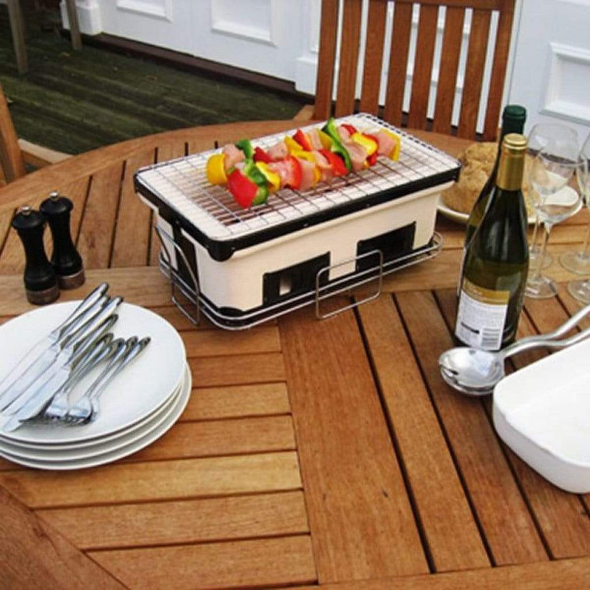Fire Sense 18 inch handmade clay yakitori tabletop charcoal grill on chrome stand – view 7