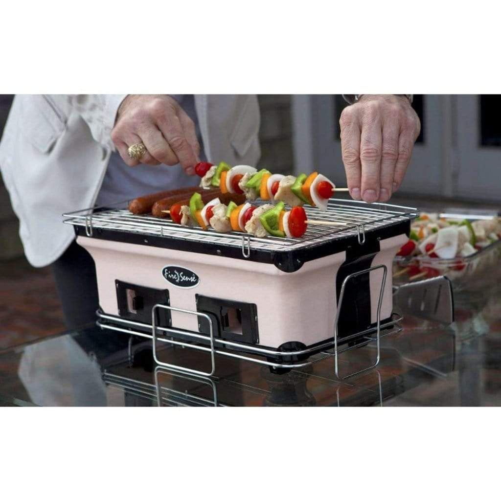 Fire Sense 18 inch handmade clay yakitori tabletop charcoal grill on chrome stand – view 9