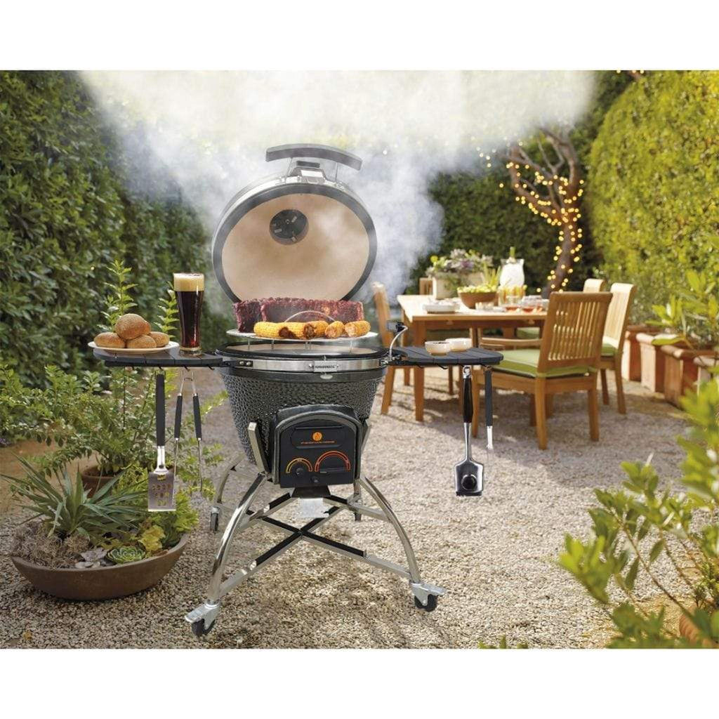 Gunmetal gray Icon Grills XD702 Maxis ceramic kamado grill on storage cart – view 17