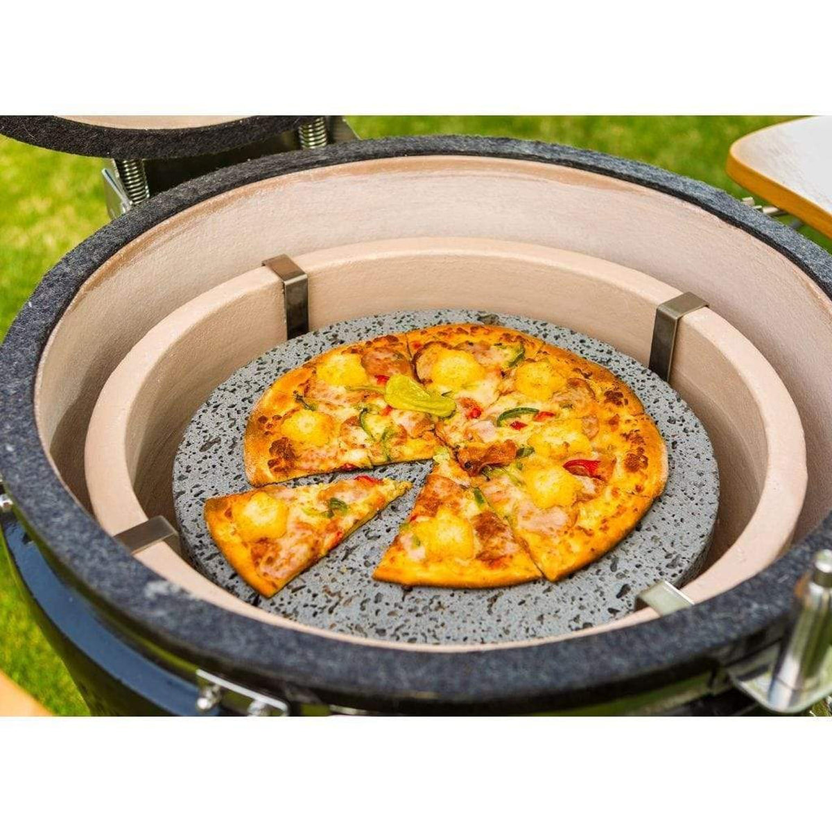 Gunmetal gray Icon Grills XD702 Maxis ceramic kamado grill on storage cart – view 19