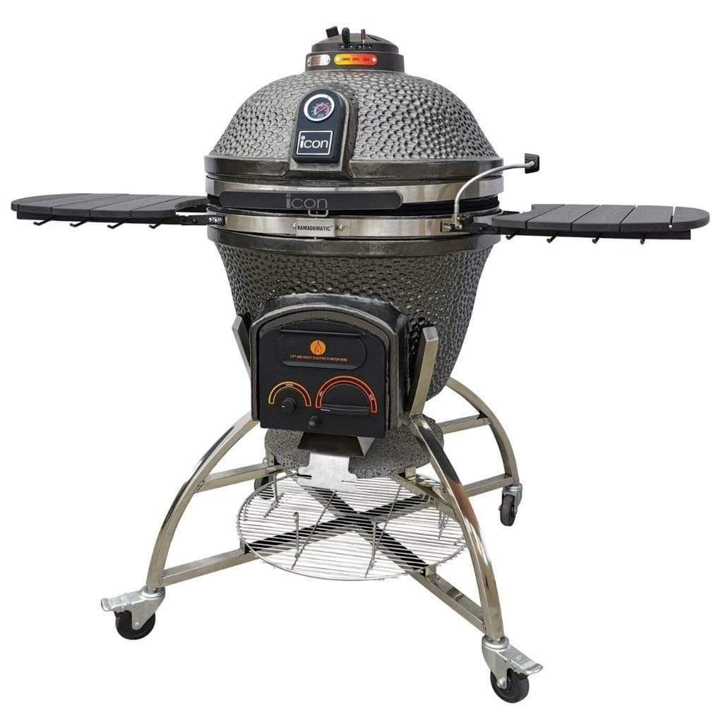 Gunmetal gray Icon Grills XD702 Maxis ceramic kamado grill on storage cart – view 2