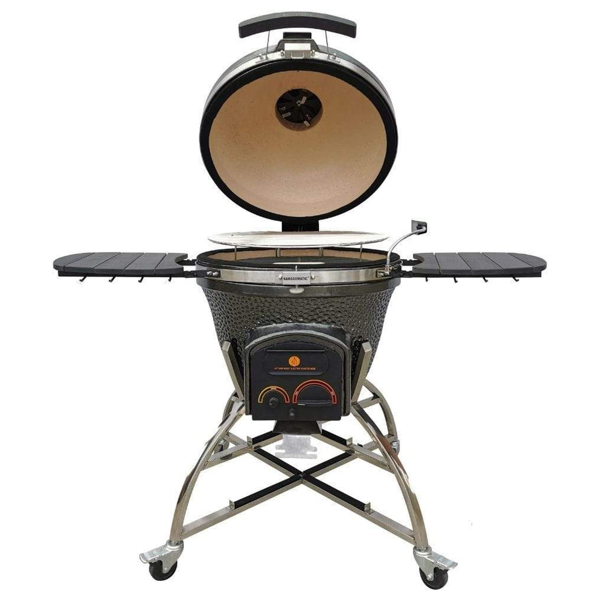 Gunmetal gray Icon Grills XD702 Maxis ceramic kamado grill on storage cart – view 5