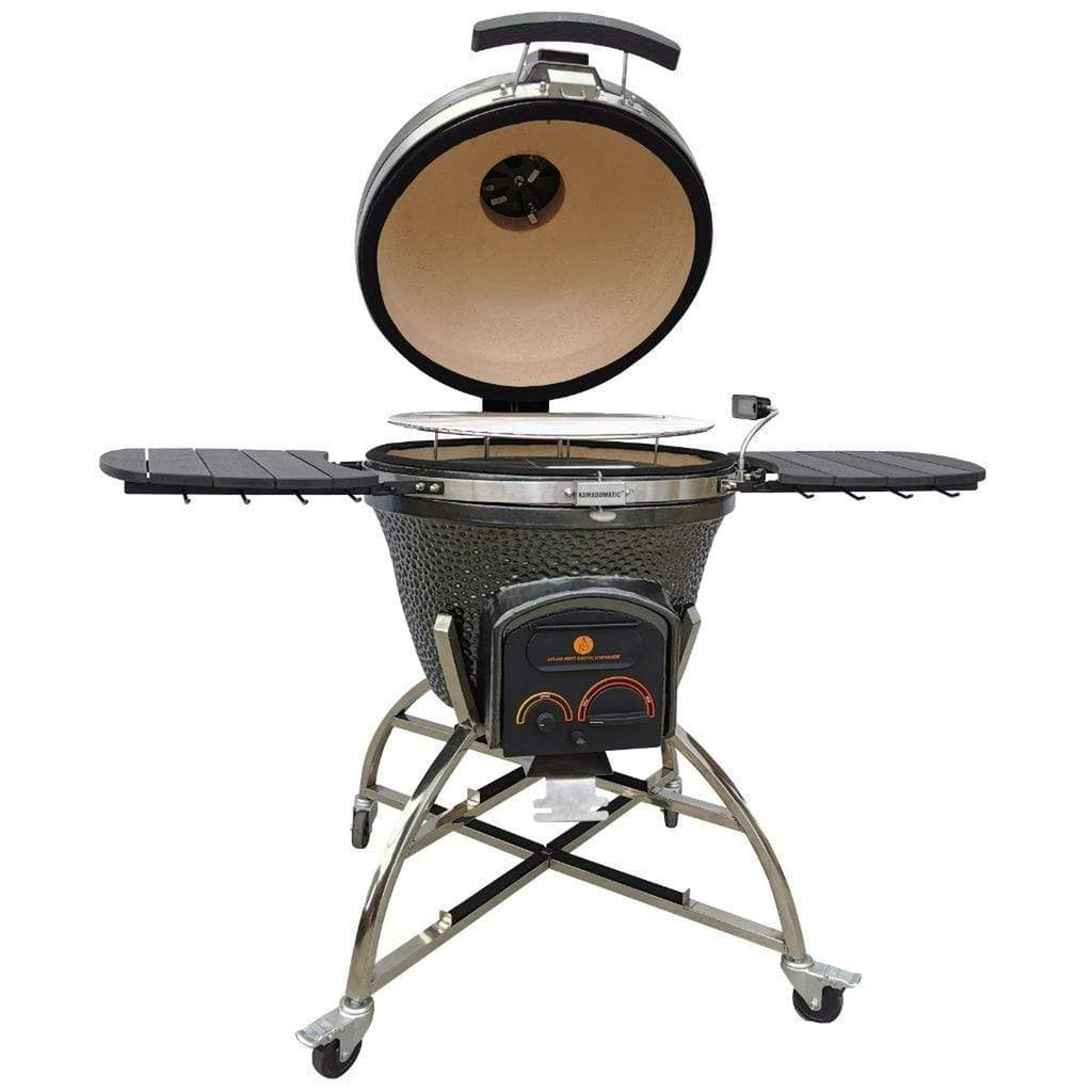 Gunmetal gray Icon Grills XD702 Maxis ceramic kamado grill on storage cart – view 6