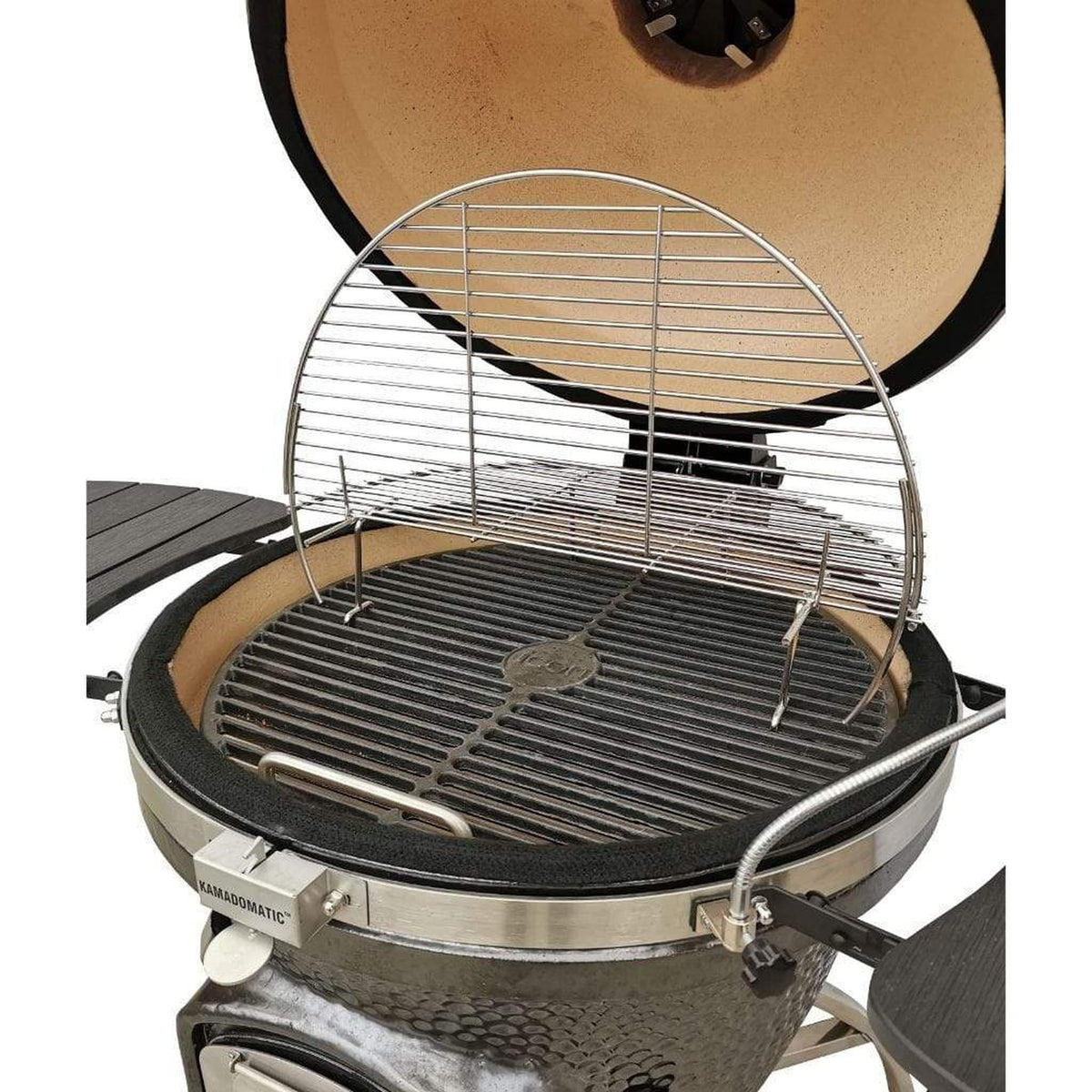 Gunmetal gray Icon Grills XD702 Maxis ceramic kamado grill on storage cart – view 7
