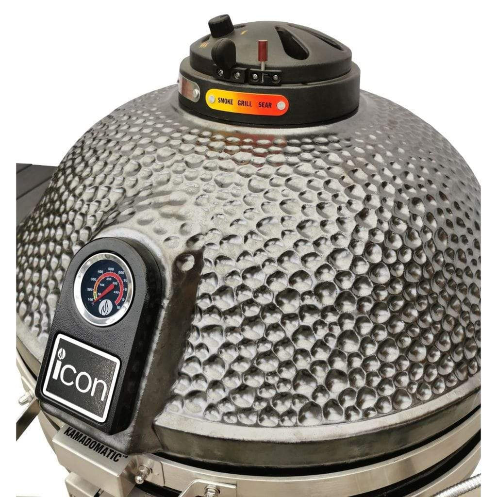 Gunmetal gray Icon Grills XD702 Maxis ceramic kamado grill on storage cart – view 8