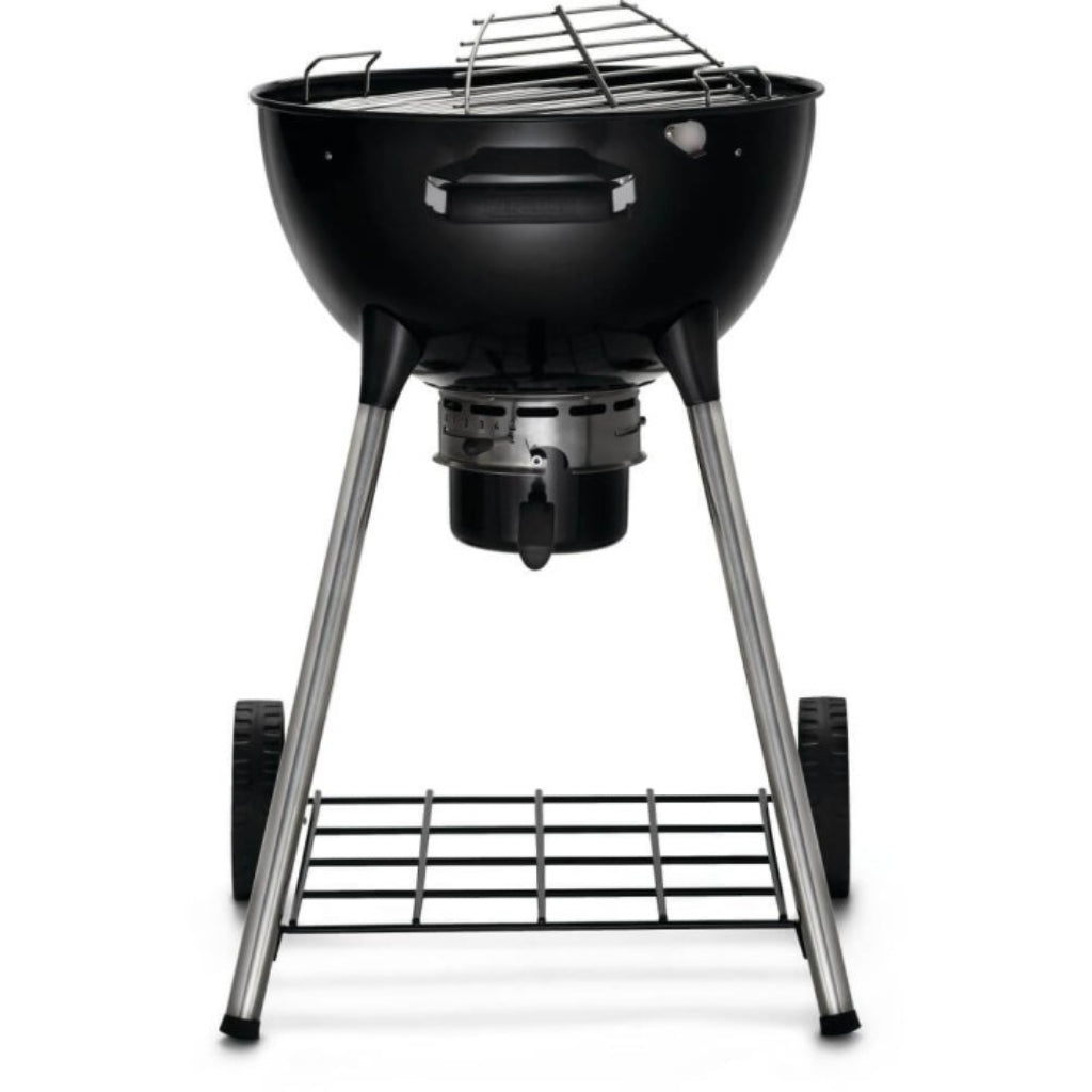 Black Napoleon 18 inch charcoal kettle grill on four-leg stand – view 4