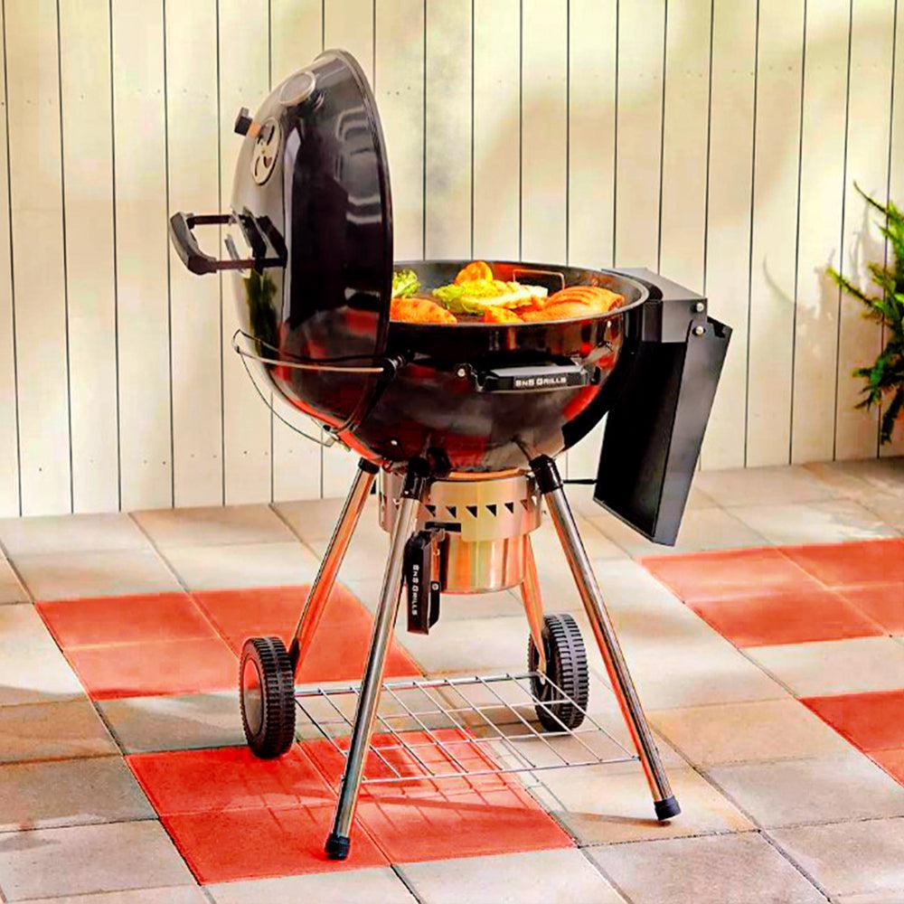 Black SnS Grills 22 inch Slow N Sear kettle charcoal grill with side shelf – view 17