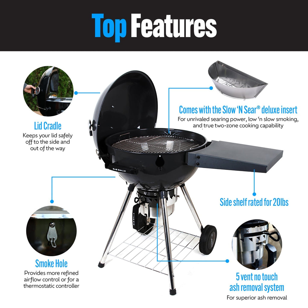 Black SnS Grills 22 inch Slow N Sear kettle charcoal grill with side shelf – view 3