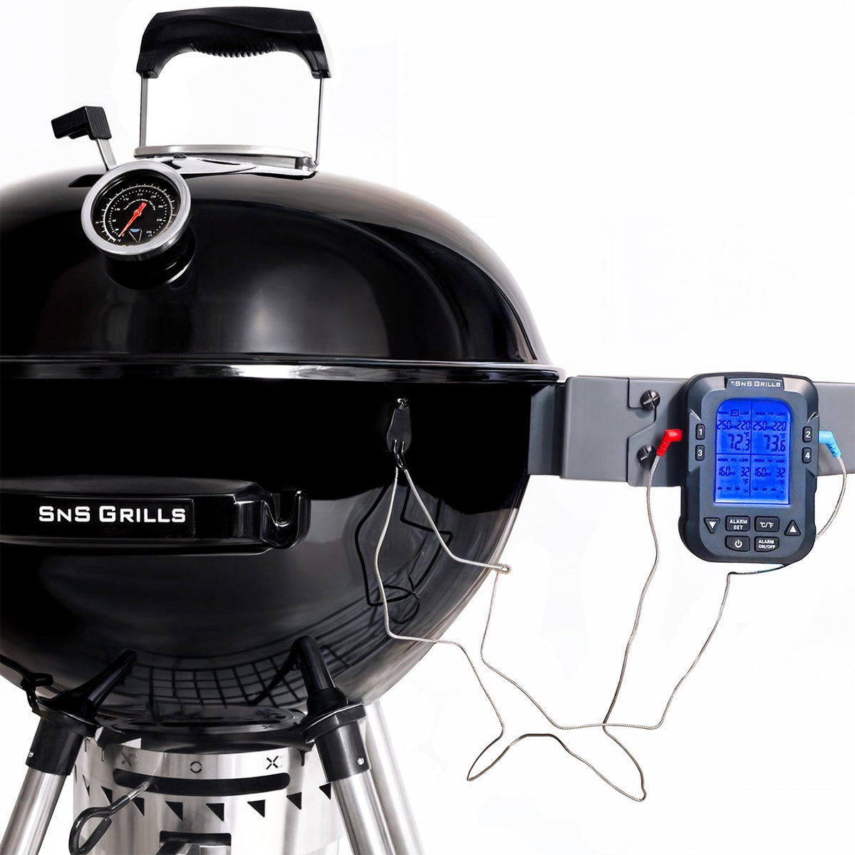 Black SnS Grills 22 inch Slow N Sear kettle charcoal grill with side shelf – view 9
